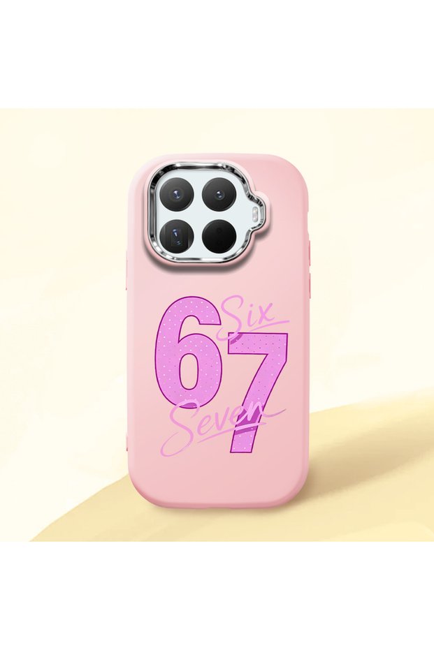 Mi 15t Pro Compatible Number Six Seven Written Pattern Shock Absorbing Camera Protected Pink Silicone Case