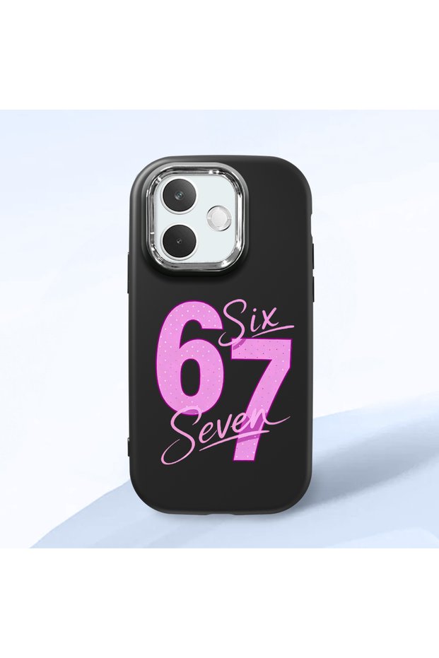 Oppo A5 Pro 4G/5G Compatible Black Silicone Case with Number Six Seven Written Pattern, Shock Absorbing Camera Protection