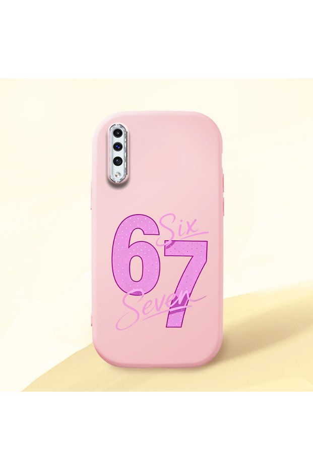 Pink Silicone Case with the Written Pattern "Rakam Six Seven" Compatible with Samsung Galaxy A50/A50S/A30S, Shock-Absorbing Camera Protection.