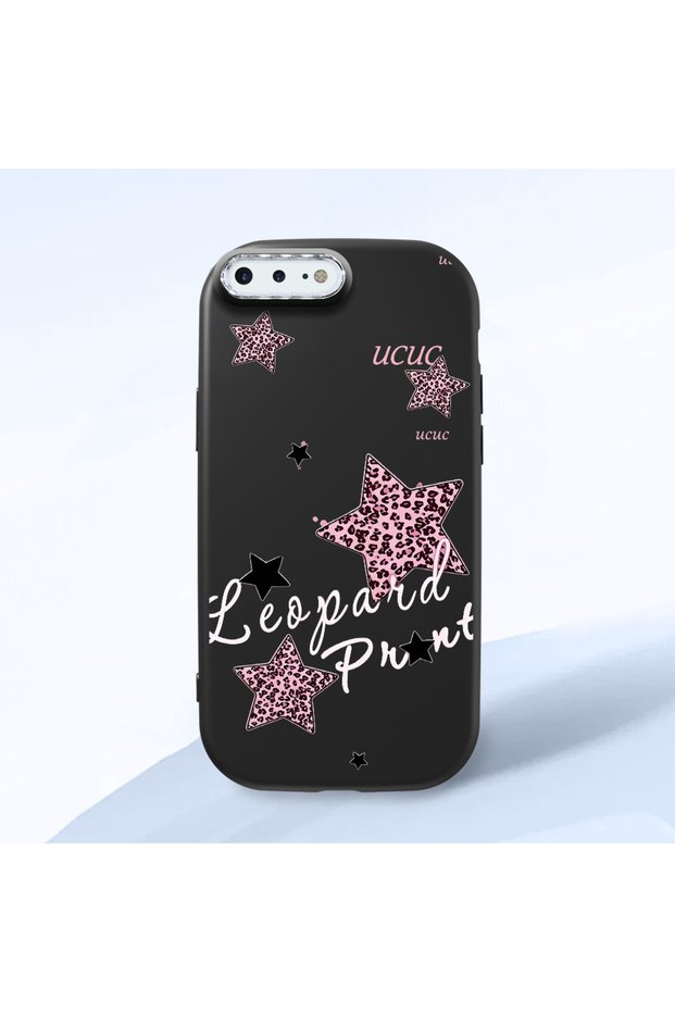 iPhone 7 Plus/8 Plus Compatible Leopard Pattern Stars Pattern Shock Absorbing Black Silicone Case with Camera Protection