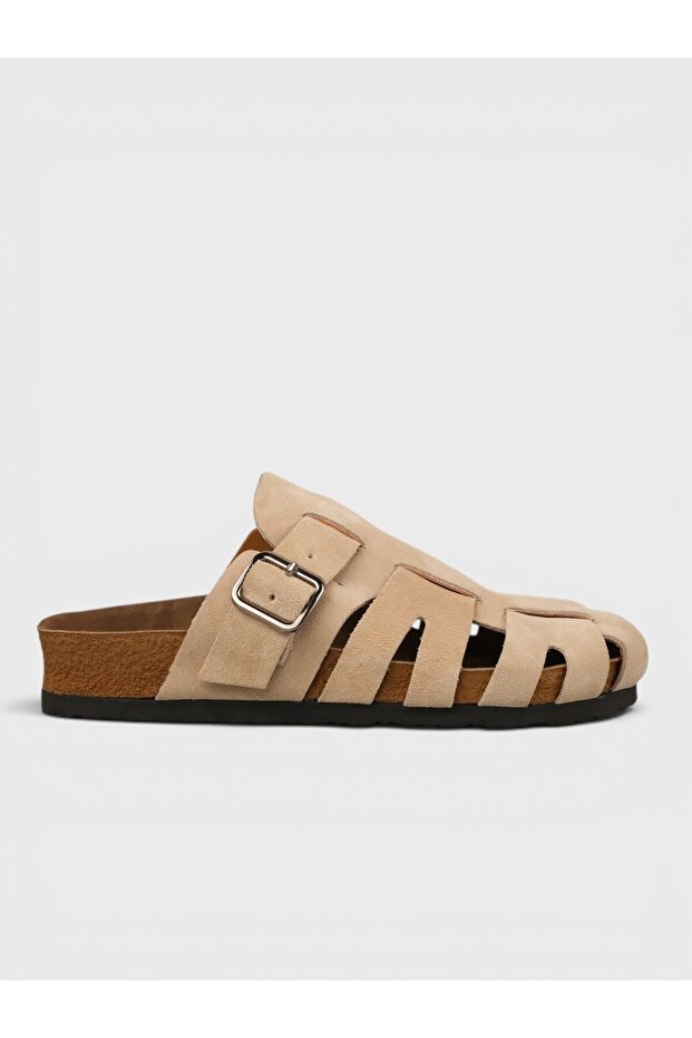 Women's Summer Flat Slippers - 575 409 - Beige Suede
