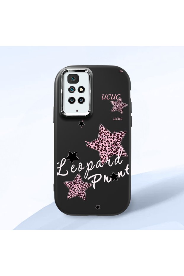 Redmi 10 2022 Compatible Leopard Pattern Stars Pattern Shock Absorbing Black Silicone Case with Camera Protection