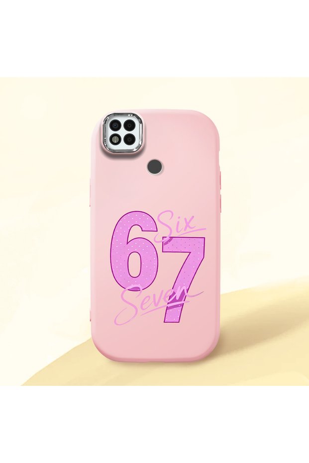 Poco C31 Compatible Number Six Seven Written Pattern Shock Absorbing Camera Protected Pink Silicone Case