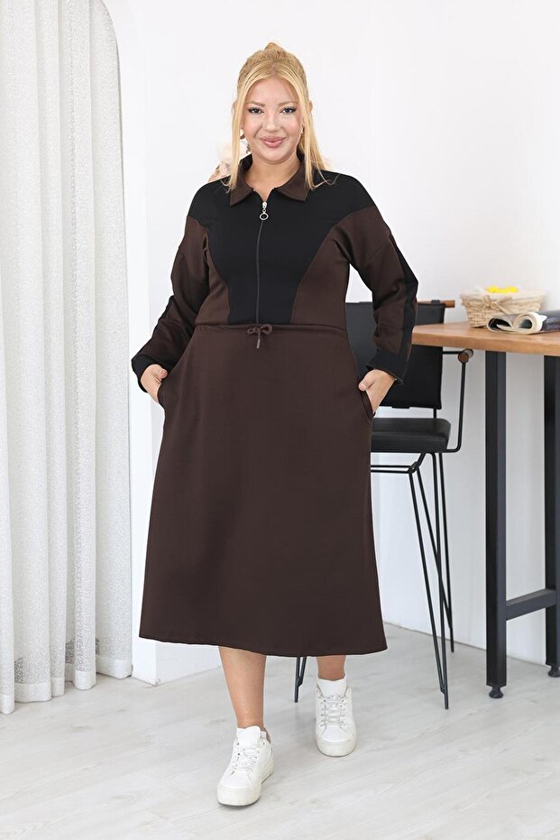 Plus Size Polo Collar Zippered Modal Fabric Dress