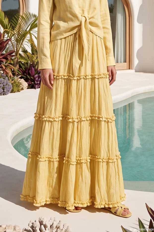 Colorful Layered Detail Nil Skirt 613 Yellow