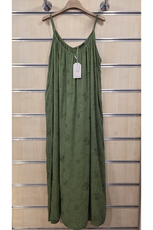 Long Dress with Rope Straps, Floral Embossed Cotton