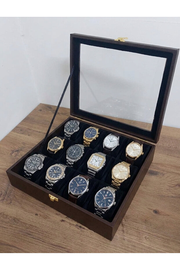 12-Piece Leather Covered Wooden Watch and Jewelry Organizer Box, Storage Box