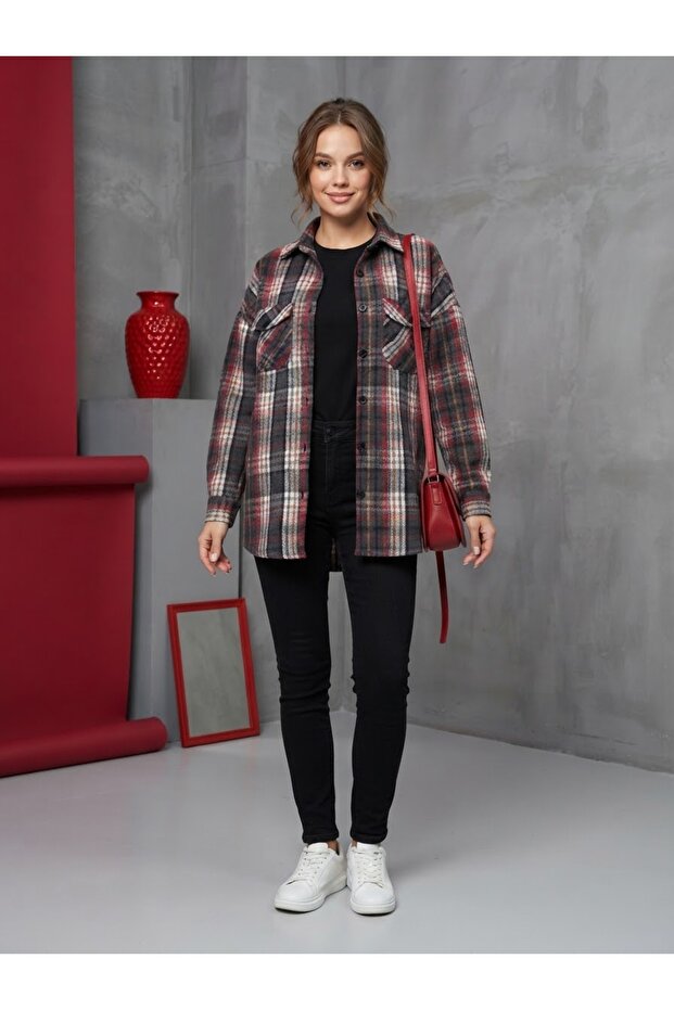 Women's Red-Black Plaid Patterned Thick Lumberjack Shirt