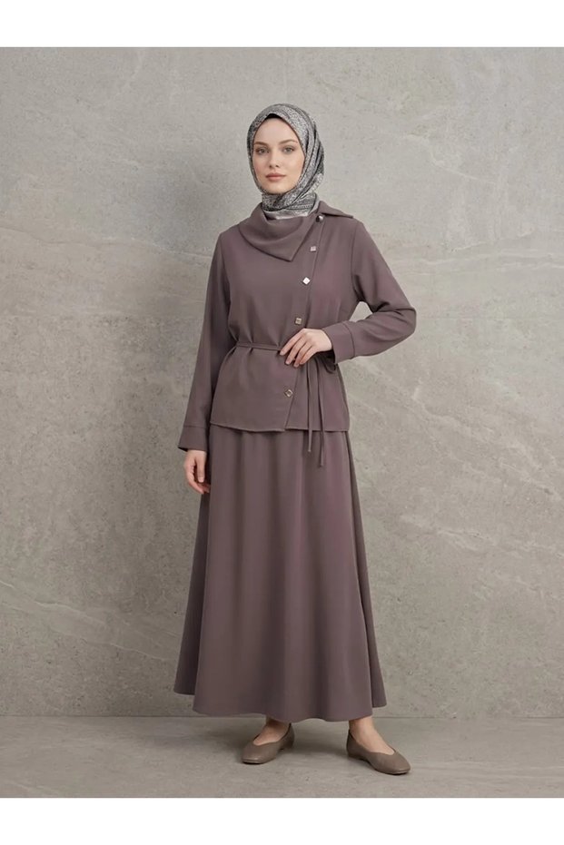 Lunsera Women's Plasma Fabric Cross-Buttoned Hijab Set - Light Brown