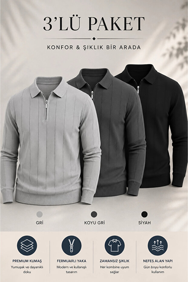 Men's Polo Collar Sweater 3-Piece Set T1 Edwtk195