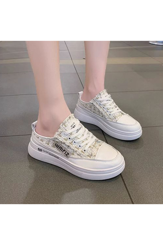Women's White Lace-Up Sneakers