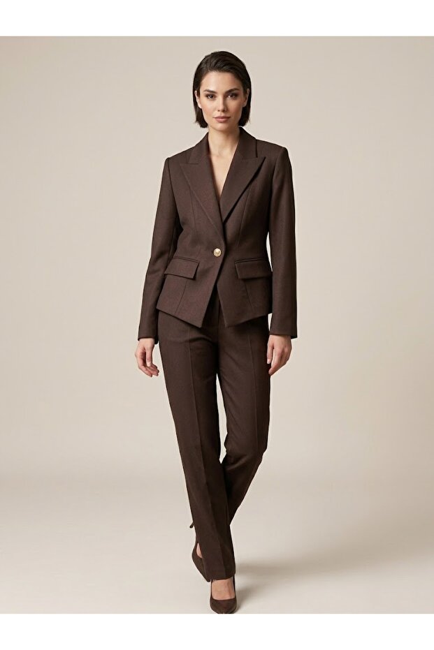Gold Buttoned Double Breasted Collar Blazer Jacket 4141
