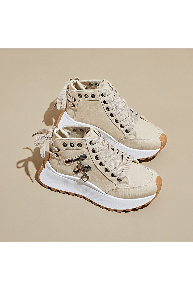 Women's Khaki Canvas High-Top Lace-Up Sneakers