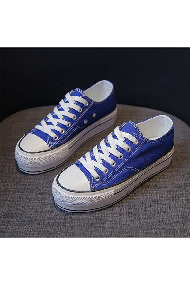 Women's Blue Canvas Lace-Up Sneakers