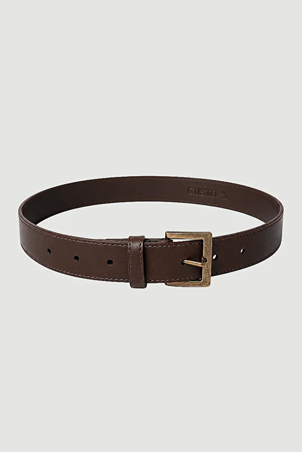 Square Buckle Faux Leather Belt - Brown