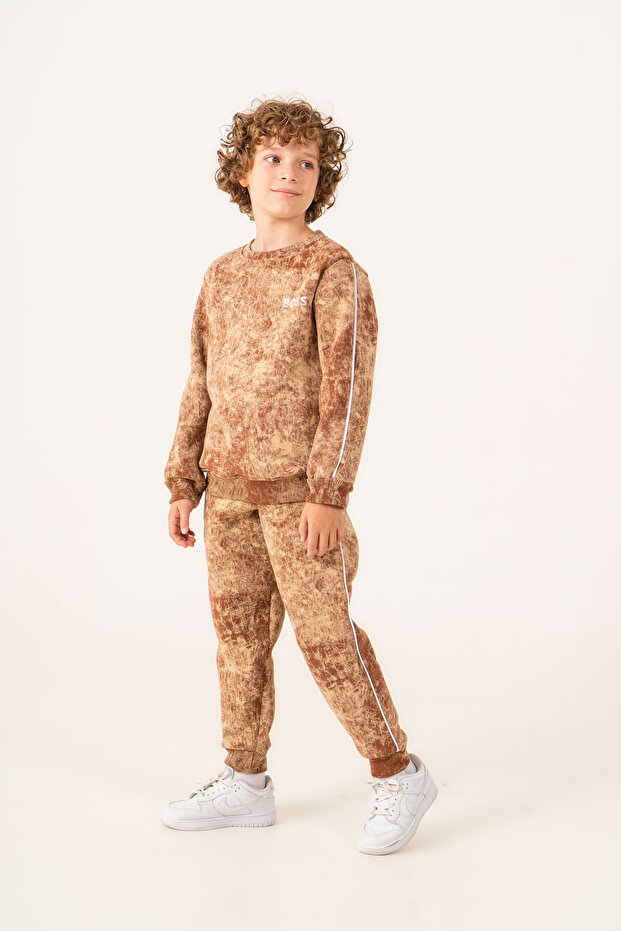 Boy's Tie-Dye Patterned 3-Yarn Sweatshirt and Sweatpants Set