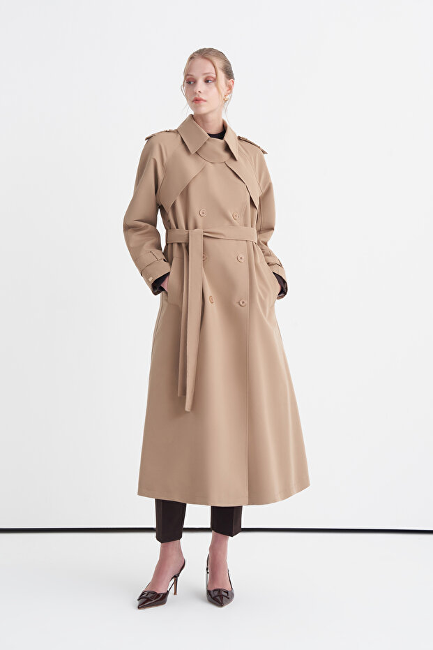 Wide Collar Belted Mink Trench Coat 13820