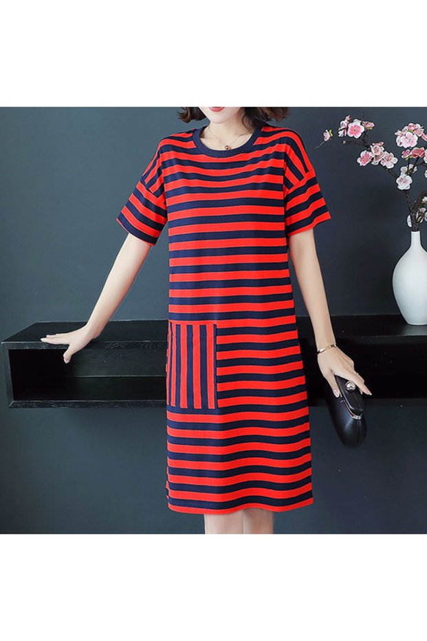 Women's Striped Round neck Short sleeve Mini Dress