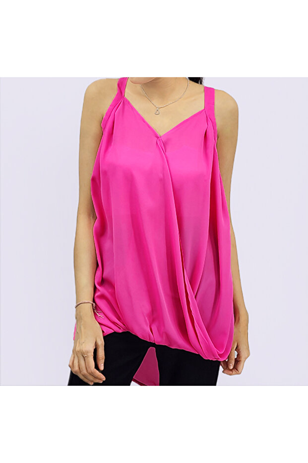 Women's Hot Pink V-Neck Blouse