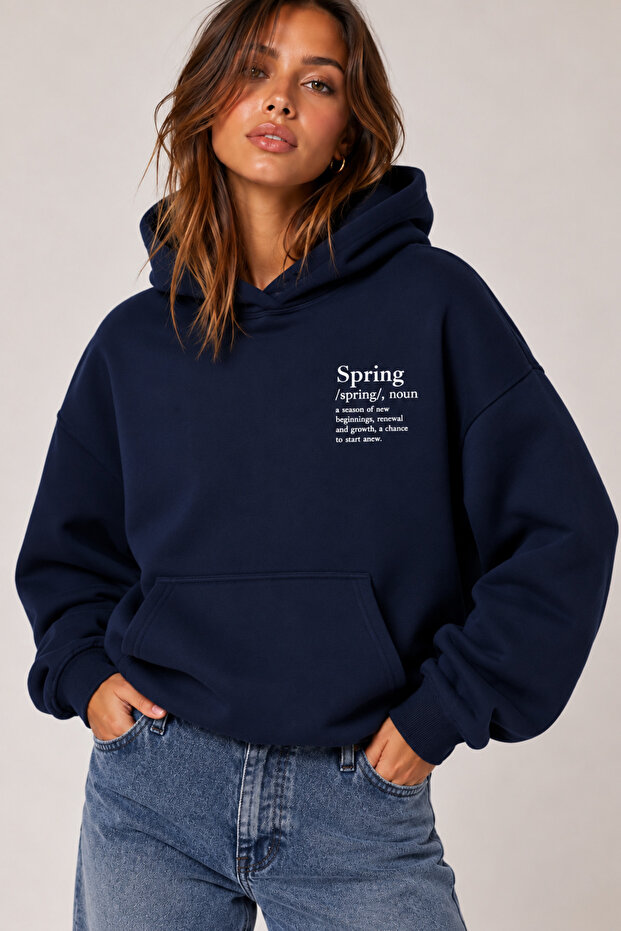 Navy Blue Spring Printed Oversize Sweatshirt