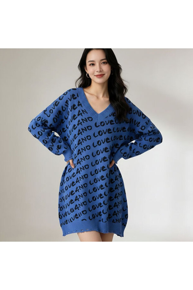 Women's V-neck Long sleeve Mini Dress