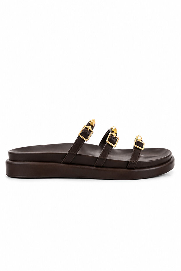 Vitta Brown Staple Detailed Slippers