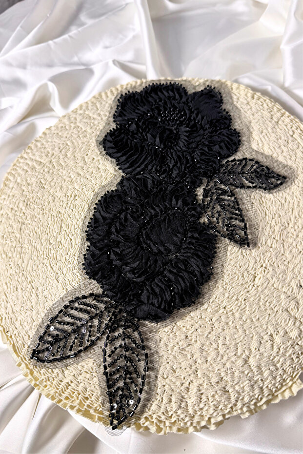 Floral and Leafy Beaded Applique Motif