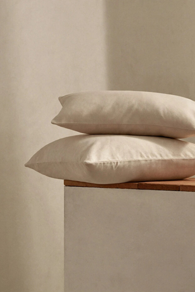 100% Cotton Combed Zippered Pillowcase – Pack of 2 | Beige 50X70 cm