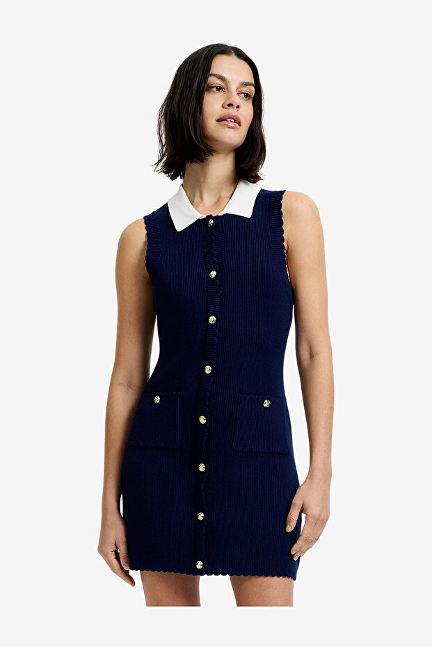Women's Marine-Summer White Bennet Rib Knit Contrast Dress