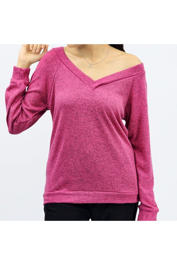Women's Purple V-Neck Long Sleeve T-Shirt