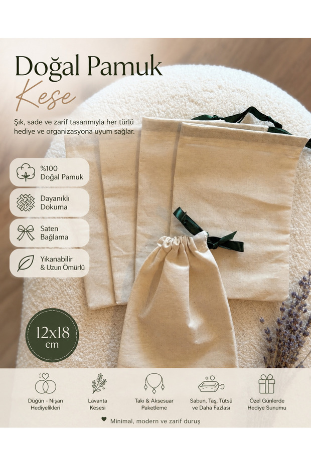 10 Pieces of Natural Linen 12X18 Satin Ribbon Cloth Pouch - Gift Pouch - Lavender Pouch - Cloth Bag