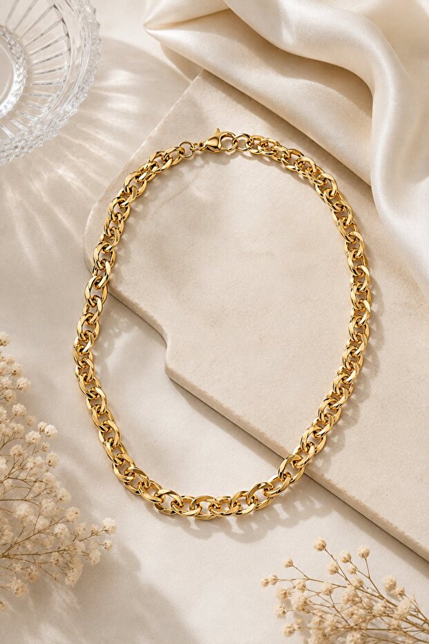 Cm Thick Twist Model Gold Color 50 cm Women's Necklace