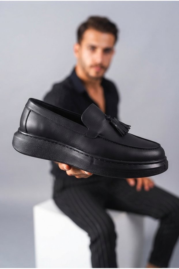Zrj154 high quality men's casual loafer with tassels - black
