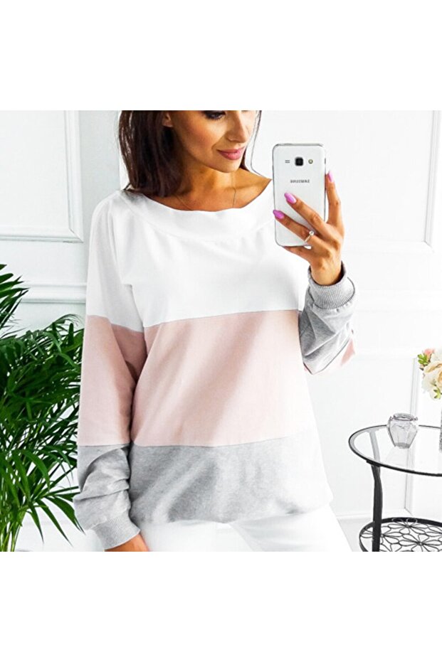 Women's Pink Round Neck Long Sleeve Blouse