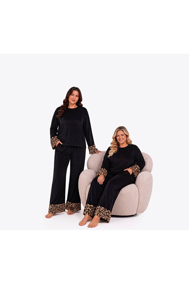 Long Sleeve French Velvet Fabric Winter Plus Size Women's Pajama Set