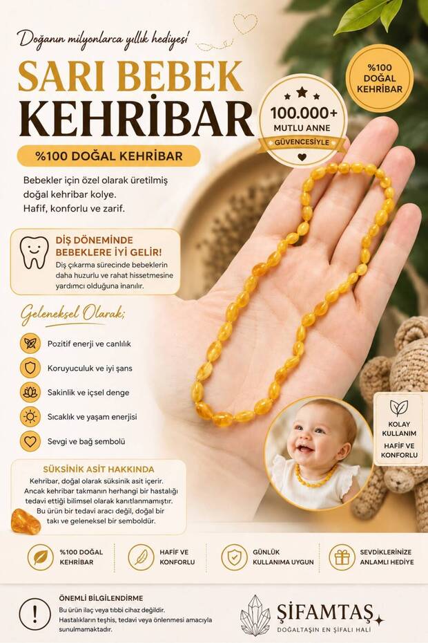 Yellow Baby Amber Natural Stone Necklace