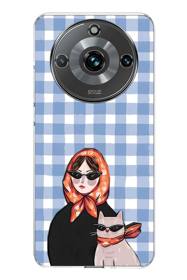 Realme 11 Pro / 11 Pro Plus Compatible Transparent Phone Case with Shawl and Cat Pattern for Women