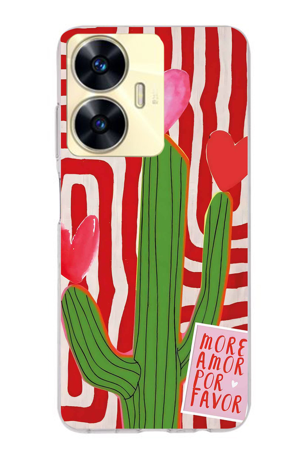 Realme C55 Compatible Cactus Patterned Transparent Phone Case