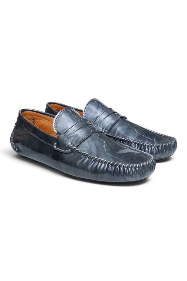 Gray Abrajli Patent Leather Gray Color Laceless Genuine Leather Men's Shoes