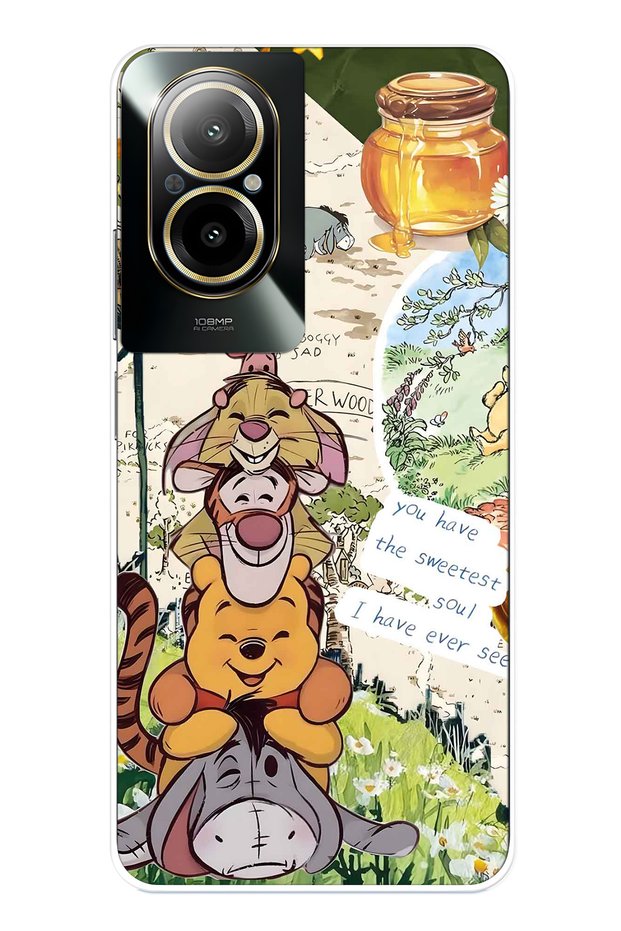 Realme 12 Lite Compatible Vintage Winnie Pooh Collage Patterned Transparent Phone Case
