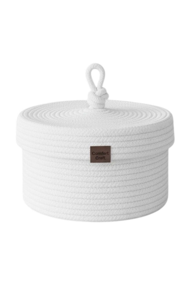 Round Basket with Jute Cover |   Handwoven Wicker Multi-Purpose Organizer (25X15 cm) - 5 Colors