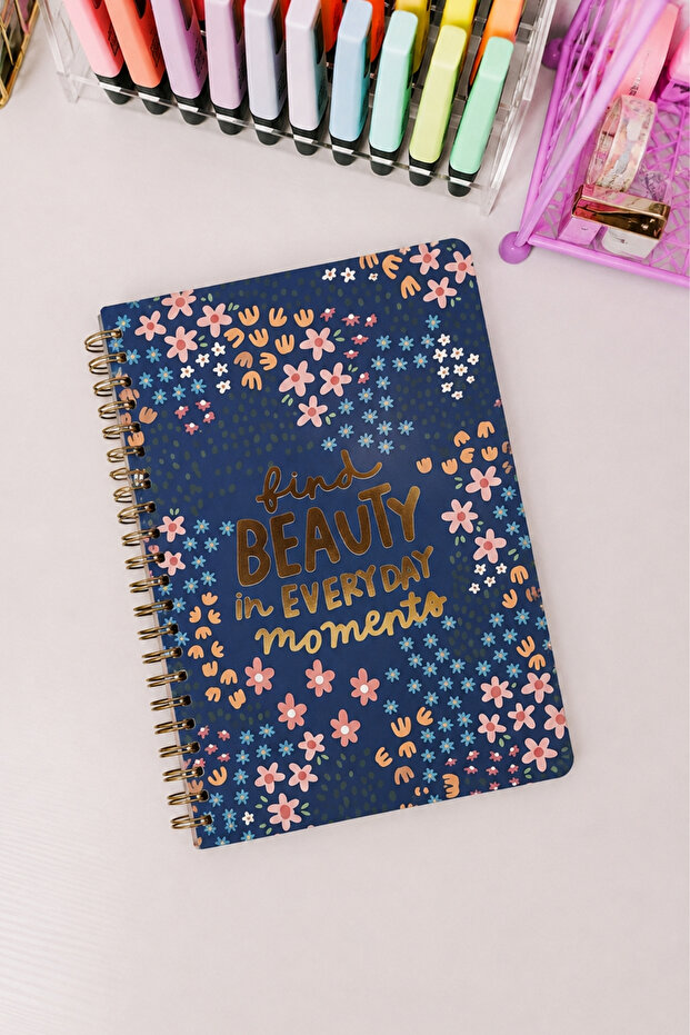 Spiral Notebook - 17X24 cm - 4 Different Flower Designs Printed on Paper