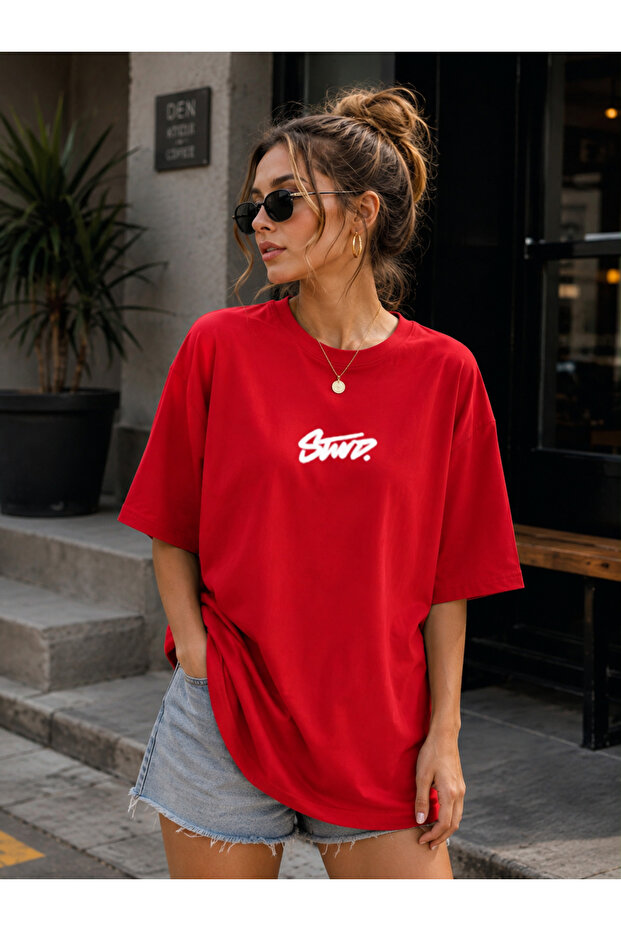 Unisex Basic Regular Fit Crew Neck Short Sleeve Detailed Printed Casual T-Shirt