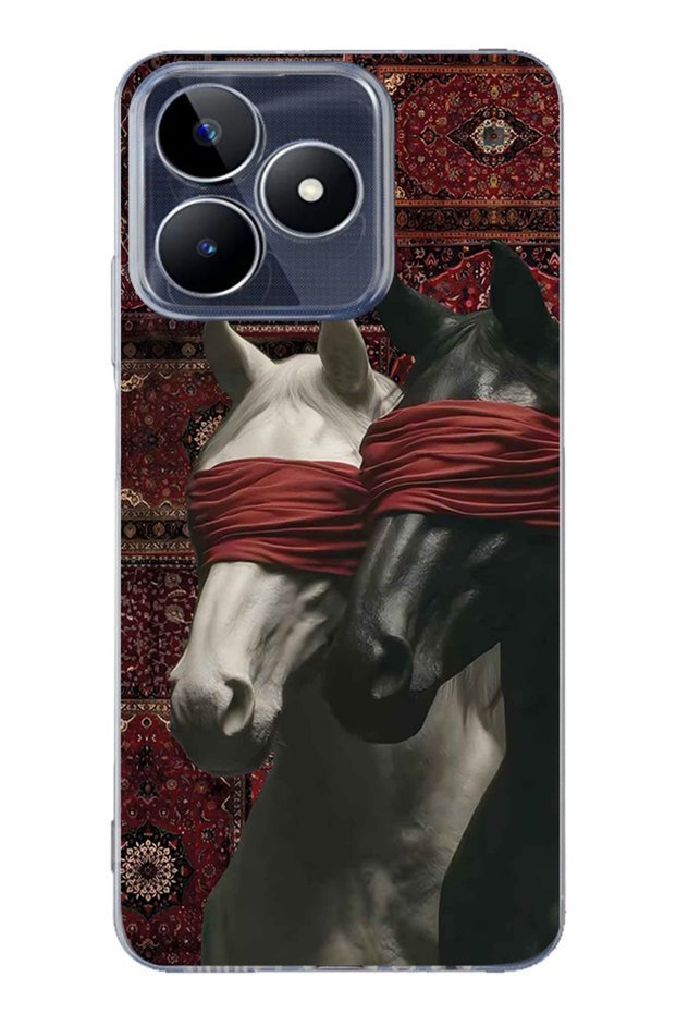 Realme Note 50 4g Compatible Transparent Phone Case with Carpet Background and Horse Artistic Pattern