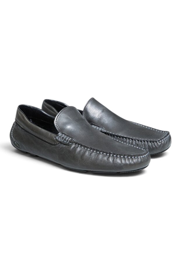 Dark Gray Hera Dark Gray Color Laceless Genuine Leather Men's Shoes