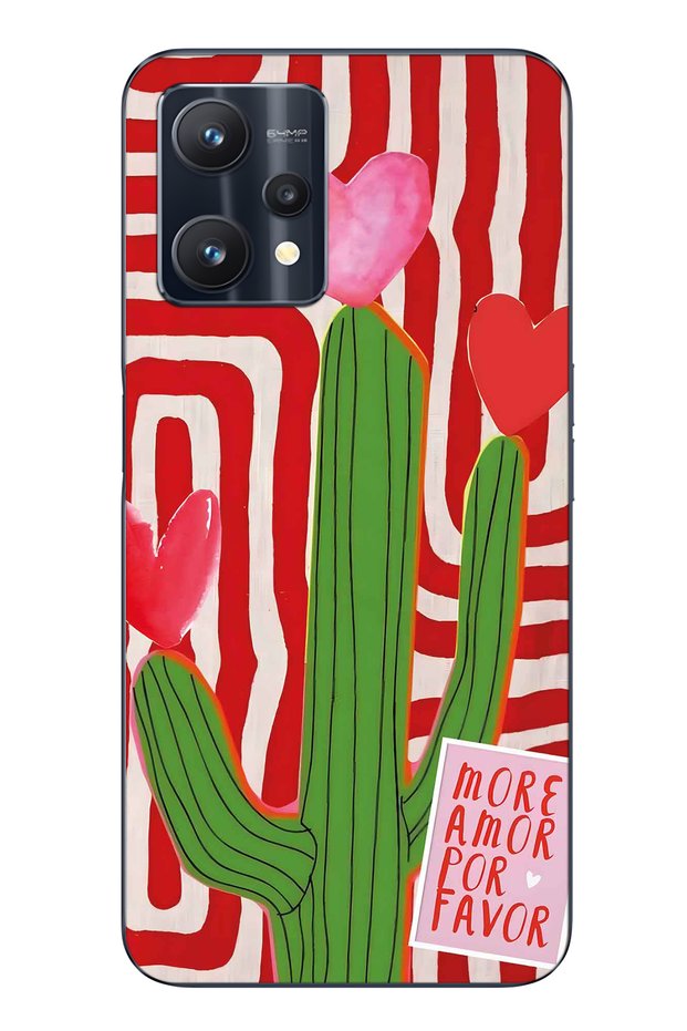 Realme 9 Pro Compatible Cactus Patterned Transparent Phone Case