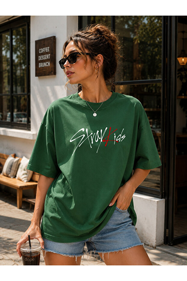 Women's Printed Half Oversized Printed Casual T-Shirt