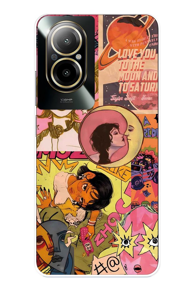 Realme 12 Lite Compatible Pop Art Drawing Collage Patterned Transparent Phone Case