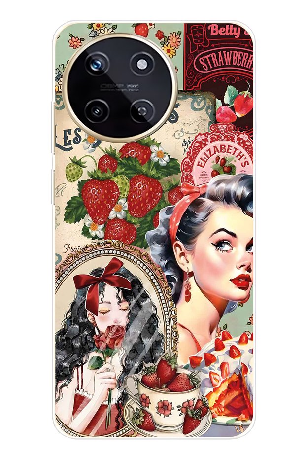Realme 11 4g Compatible Retro Women's Collage Pattern Transparent Phone Case