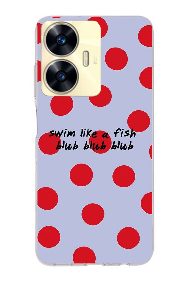 Realme C55 Compatible Red Polka Dot Patterned Transparent Phone Case
